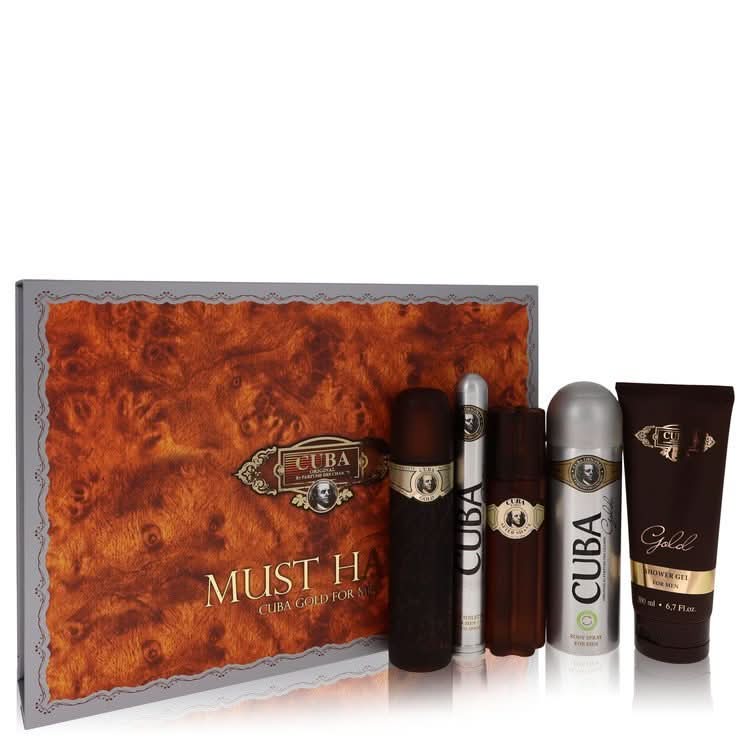 Cuba Gold by Fragluxe Gift Set - 3.3 oz Eau De Toilette Spray + 3.3 oz After Shave Spray + 6.7 oz Body Deodorant Spray + 6.7 oz Shower Gel + 1.17 oz EDT Spray for Men - The Melanated's Fundamentals