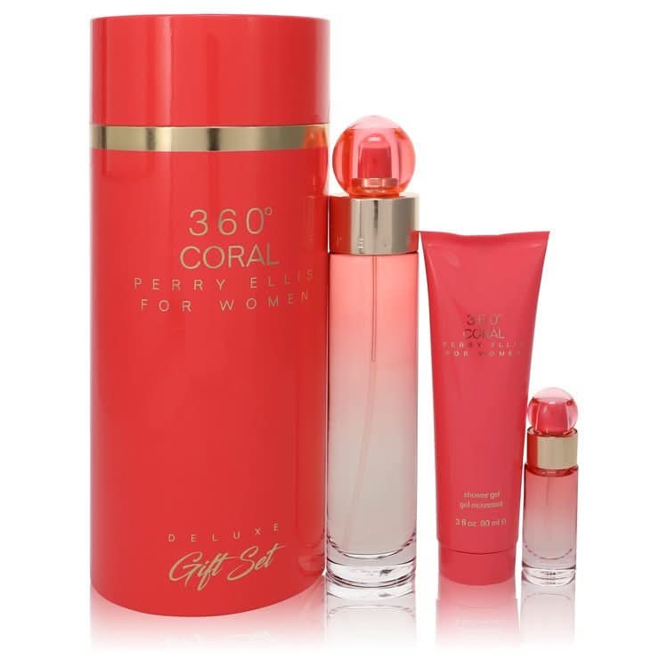 Perry Ellis 360 Coral by Perry Ellis Gift Set - 3.4 oz Eau de Parfum Spray + .25 oz Mini EDP Spray + 3 oz Shower Gel for Women - The Melanated's Fundamentals