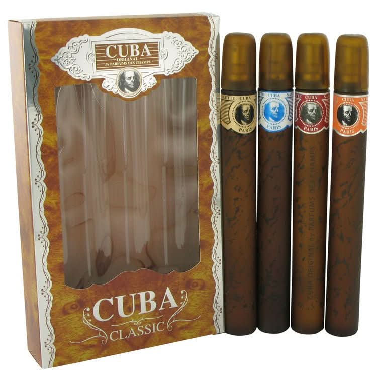 Cuba Gold by Fragluxe Gift Set - Cuba Variety Set includes All Four 1.15 oz Sprays, Cuba Red, Cuba Blue, Cuba Gold and Cuba Orange for Men - The Melanated's Fundamentals