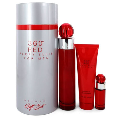 Perry Ellis 360 Red by Perry Ellis Gift Set - 3.4 oz Eau De Toilette Spray + .25 oz Mini EDT Spray + 3 oz Shower Gel in Tube Box for Men - The Melanated's Fundamentals