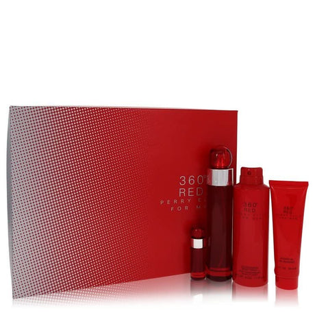Perry Ellis 360 Red by Perry Ellis Gift Set - 3.4 oz Eau De Toilette Spray + .25 oz Mini EDT Spray + 6 oz Body Spray + 3 oz Shower Gel for Men - The Melanated's Fundamentals